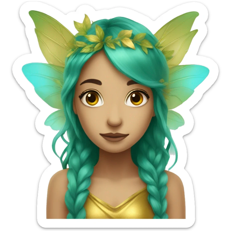 Beautiful, leaf, fairy, gold, turqoise, green, long hair, big wings sticker