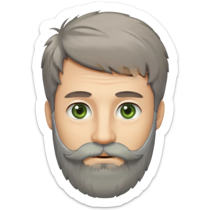 Greenish grey eyed adult man with greyish messy short hair and a very long beard. Pale skin. sticker