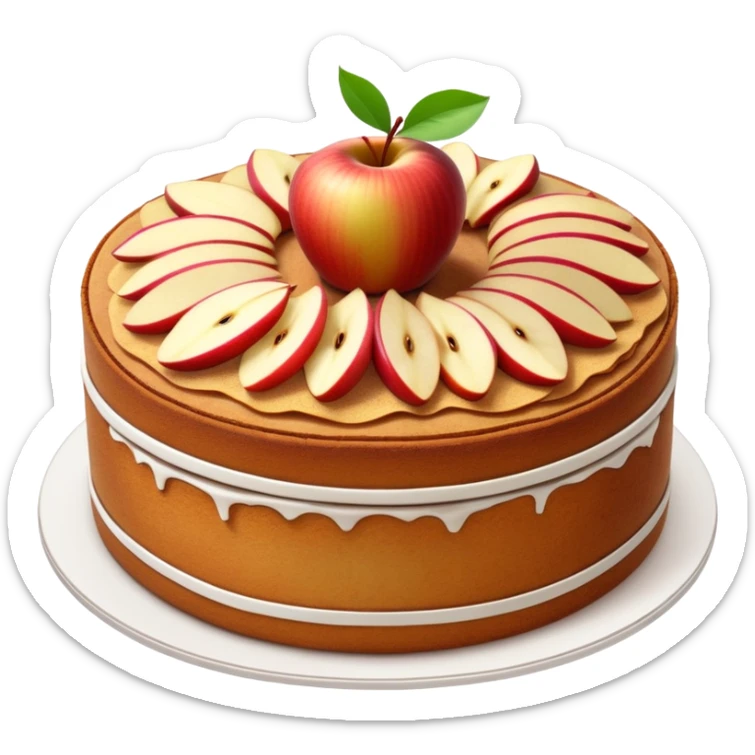 cinematic-realistic-apfelkuchen-cake-emoji,-depicted-as-a-classic-cake-with-cinnamon-and-thinly sliced apples on the top a few neatly spread out-rendered-with-soft-textures-and-warm,-inviting-lighting. sticker