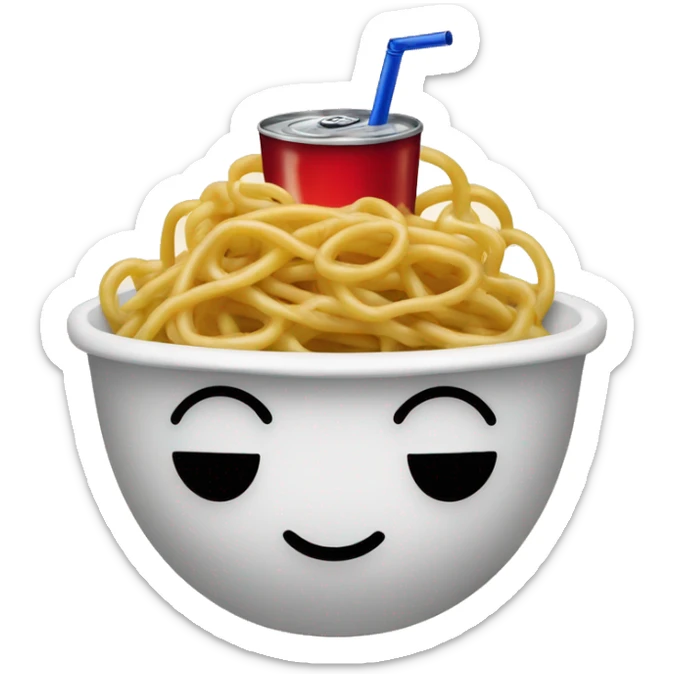 BOWL OF SPAGGETI WITH ATOP HAT AND A COKE GLASS AND PEPSI IN IT sticker