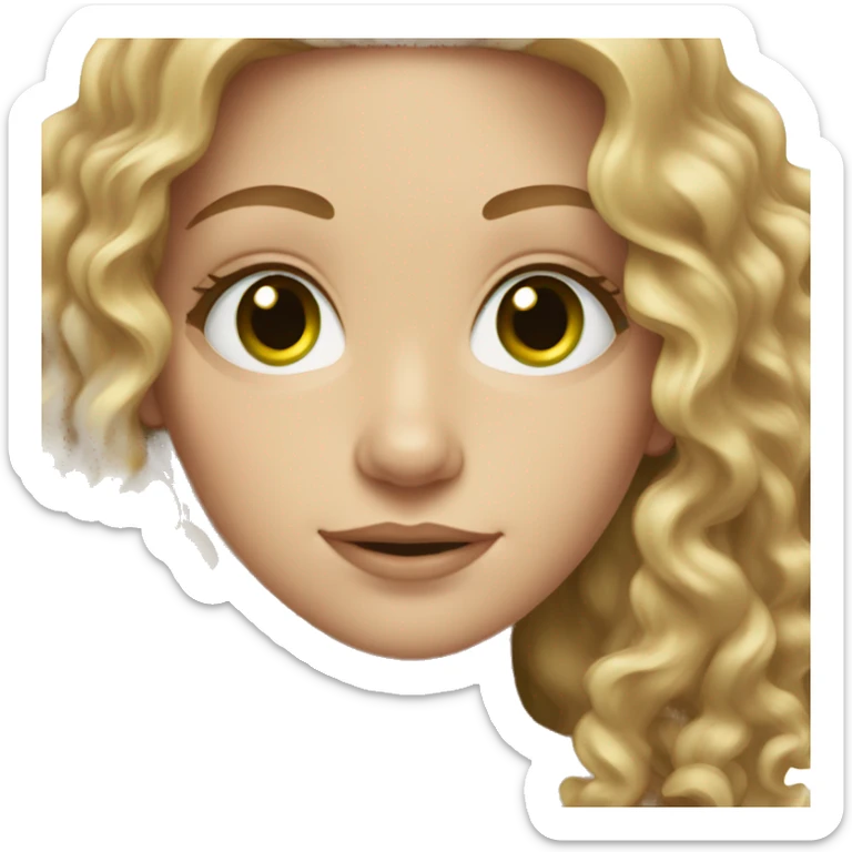 white girl with light brown long curly hair and green eyes sticker