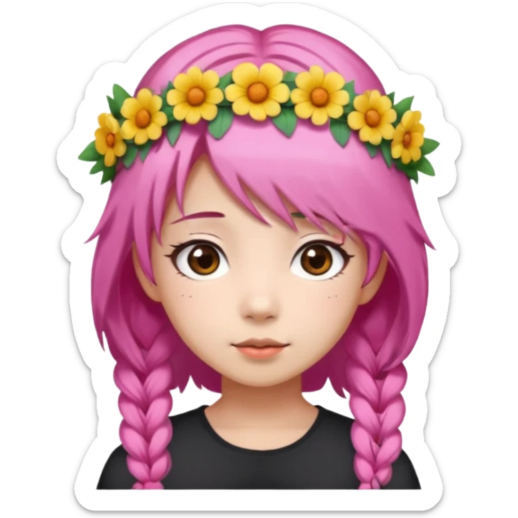An Asian girl with  pink hair, big eyes,sweet
 sticker