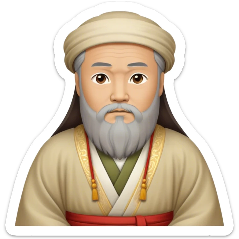 Cinematic Realistic Confucius Portrait Emoji, depicted as a wise ancient philosopher in traditional robes with a serene, contemplative expression, rendered with soft timeless textures and harmonious natural lighting that captures his enduring wisdom. sticker