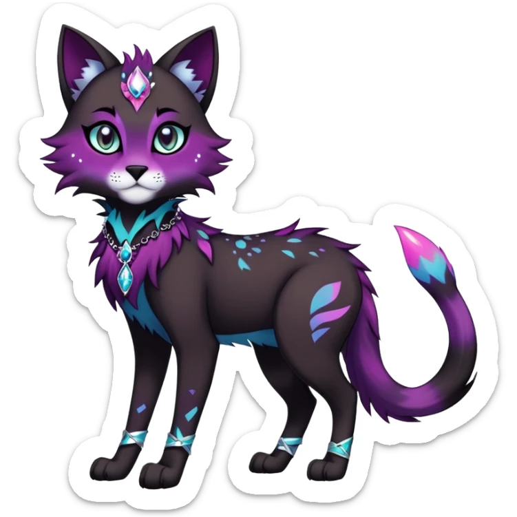 Vibrant edgy gothic Falvie-Fionbri-creature-sparkle-feline-fursona, full body, with random markings sticker