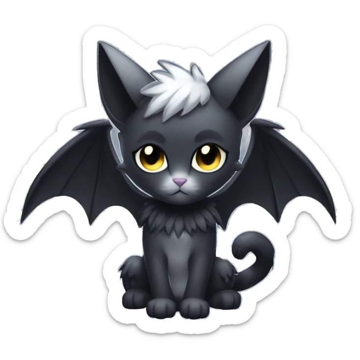 Shiny Cool Punk Black beautiful fantasy Kawaii Ethereal Sona Fakemon-cat-animal with edgy bat-wings-ears Full Body sticker