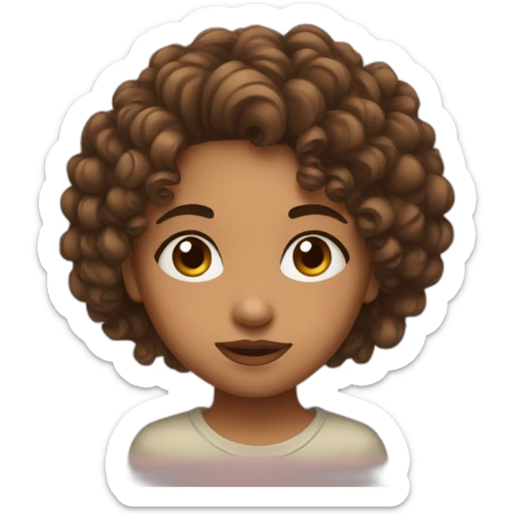 round face-large forehead- curly hair- slightly brown girl giving a kiss sticker