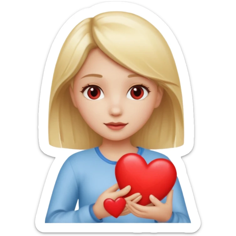 prayer girl blond hair red heart in her hands sticker