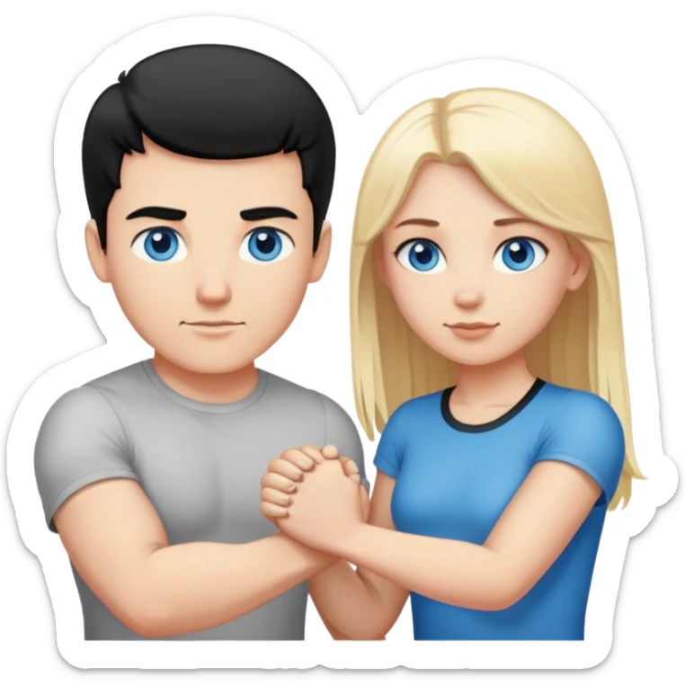 Buff and Tall white man with short black hair and white girl with long blonde hair and blue eyes holding hands sticker