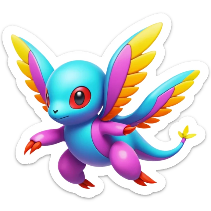 Colorful Neon Colors Vibrant Colors Flying Futuristic Fakémon-Pokémon-Creature Full Body sticker
