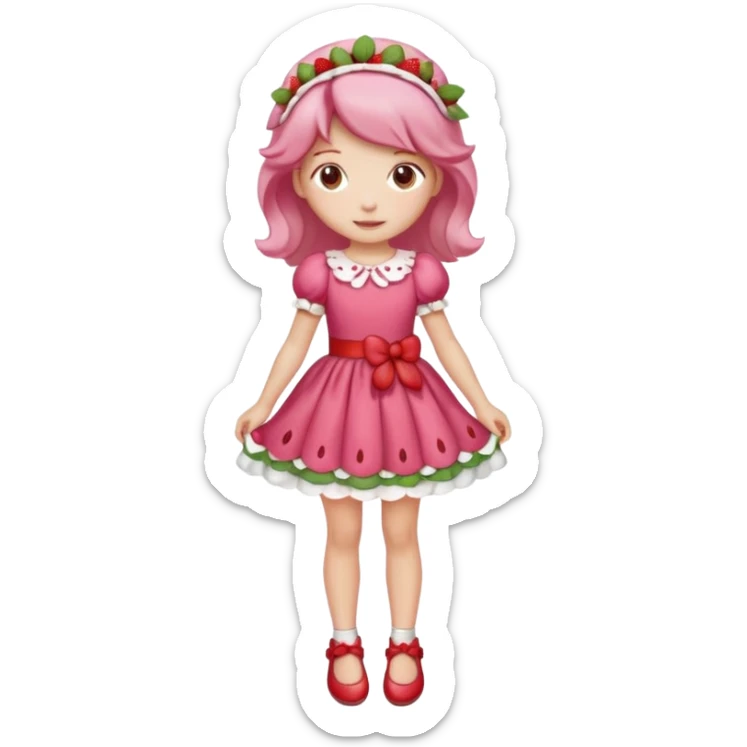 Strawberry shortcake human girl full body and legs with a strawberry barrette on her hair without a cake sticker