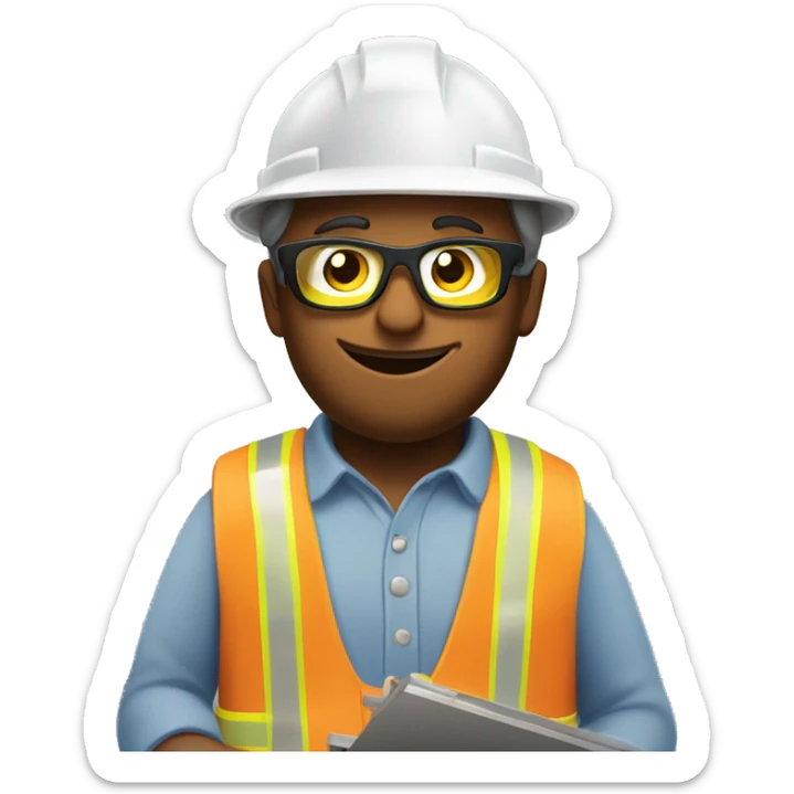 Carpenter wearing safety glasses with a measure tape in hand and stickers on hard hat sticker