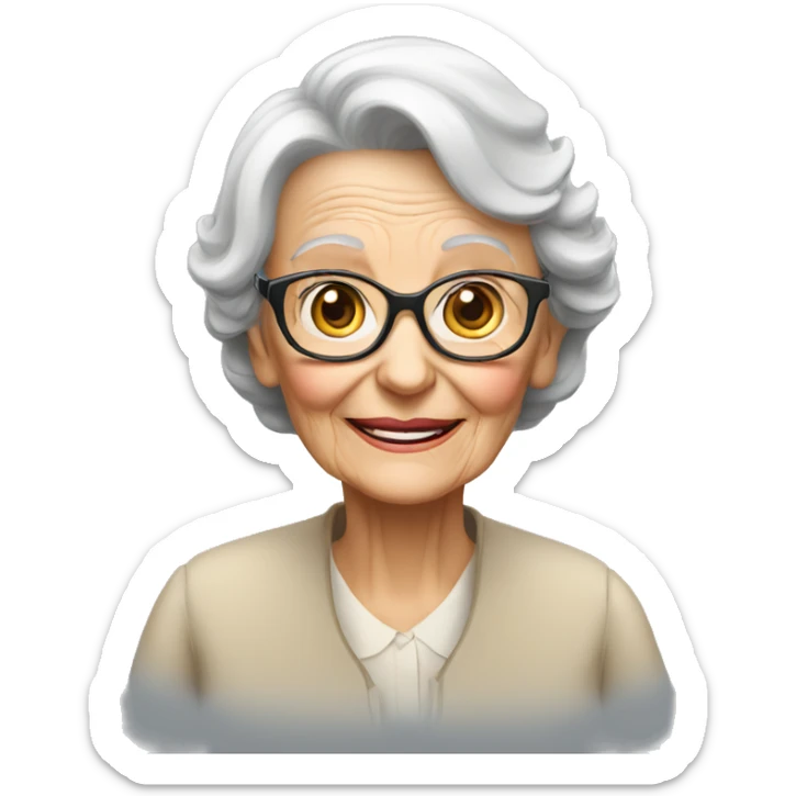 88 year old woman in a wheelchair wearing glasses and hearing aids  sticker