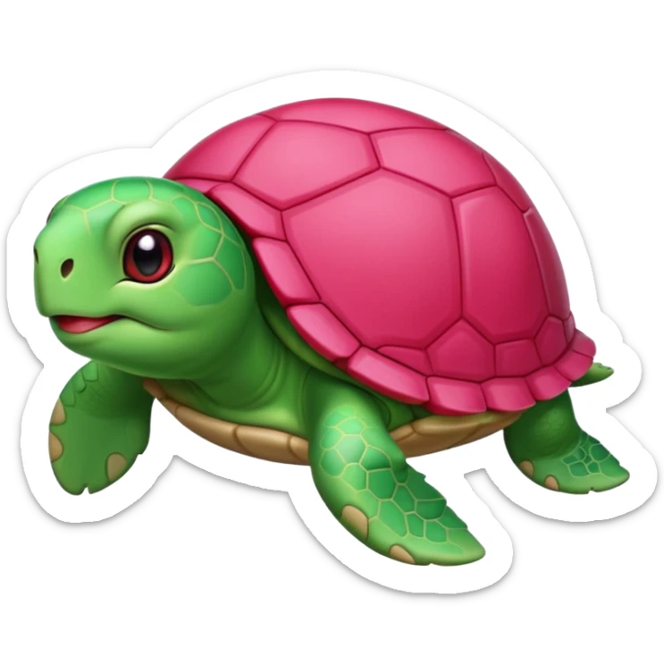 tortue cartoon verte avec joues rouge-rose, style kawaii, fond transparent. sticker