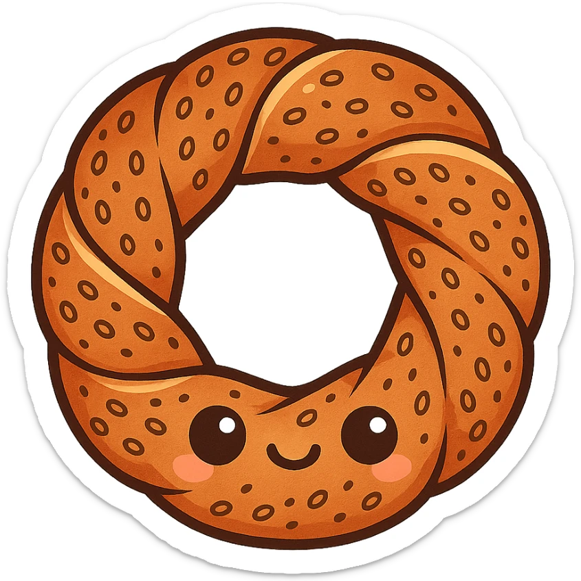 a simit, the Turkish sesame bagel, cute cartoon style, adorable and colorful sticker