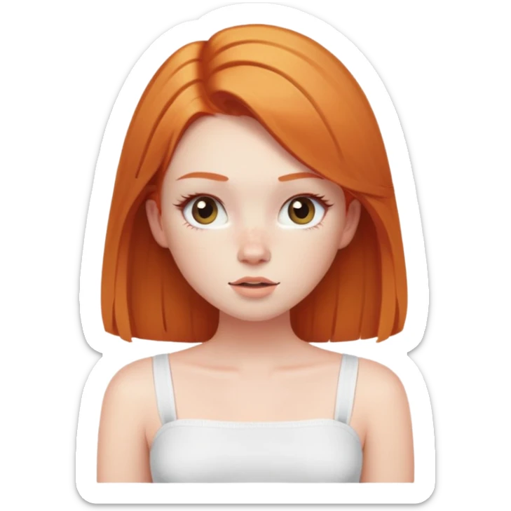 Ginger girl from tummy up in a white tube top pin straight hair pale with long lashes  sticker