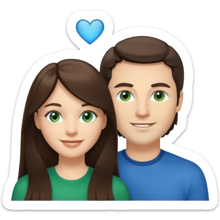 “A Polaroid-style photo of a couple with a heart of a white woman with long brunette hair and blue eyes, and a white man with short brunette hair and green eyes.” sticker
