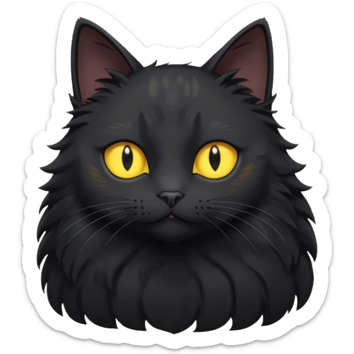 create an image of a black cat with yellow eyes and a white spot on its chest in ghibi style sticker