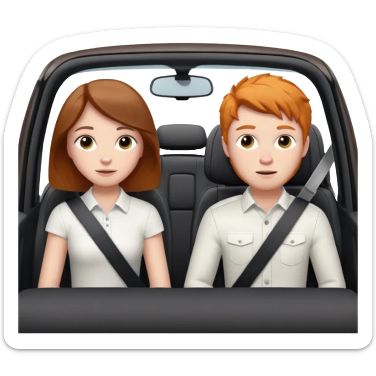 Two mouses, one girl with brunette long hair and one ginger short hair boy, boy drive a white ford focus card sticker