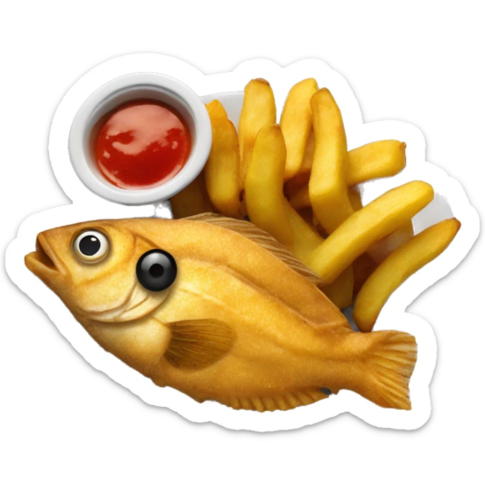 Fried fish with fried plantains, french fries and pikliz sticker