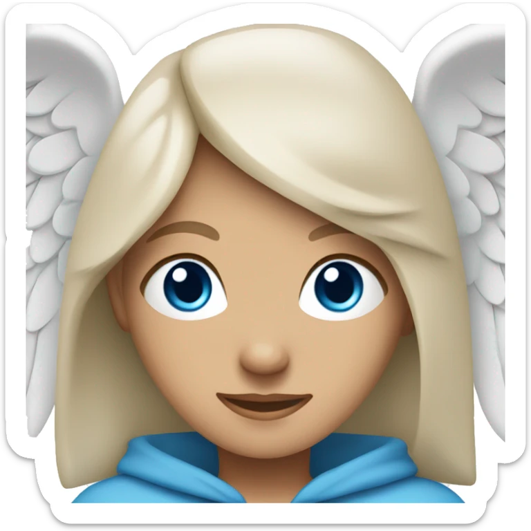 White brunette female Angel with blue eyes and dimples wearing a hoodie sticker