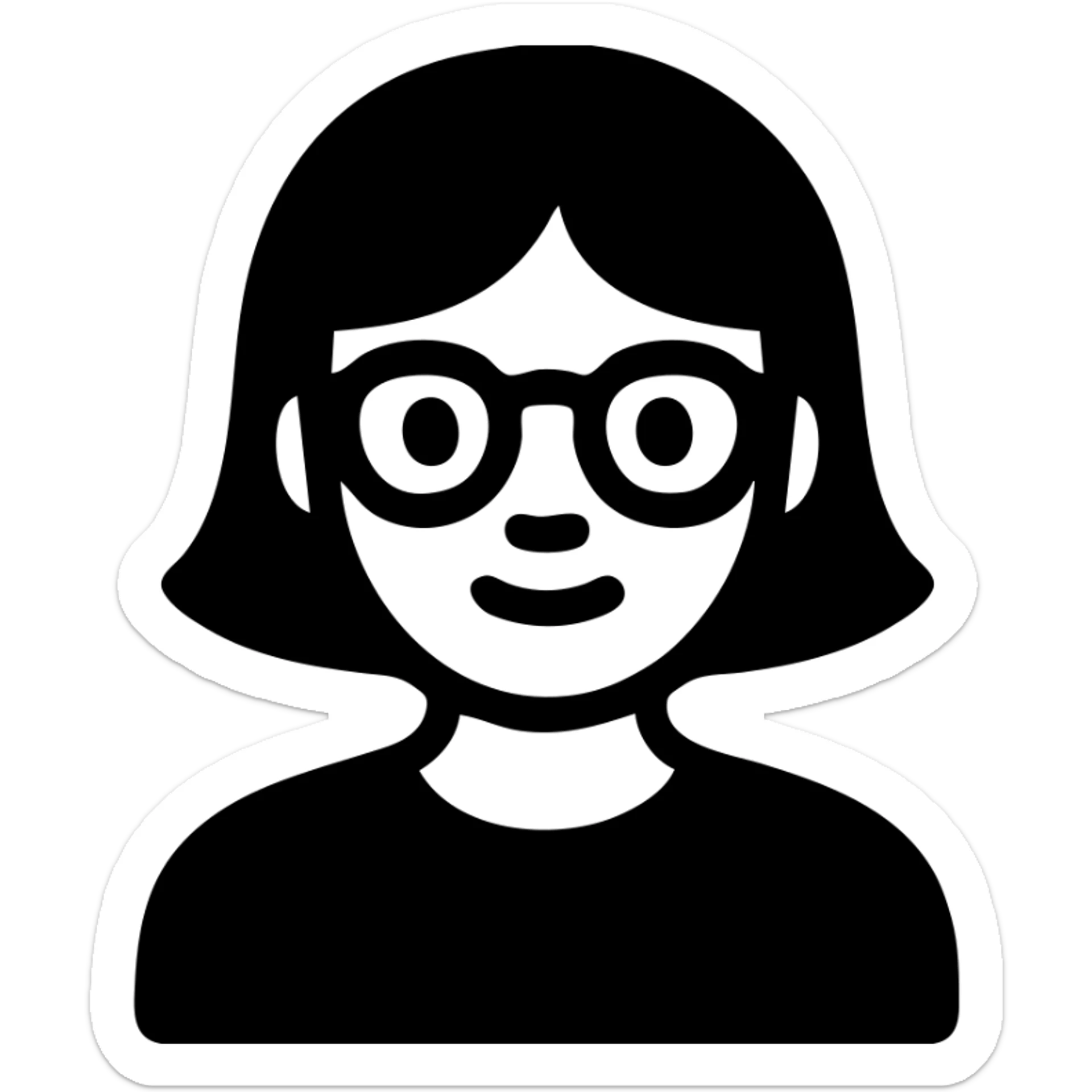 Asian girl with tan skin, short black hair, and glasses, solid filled icon sticker