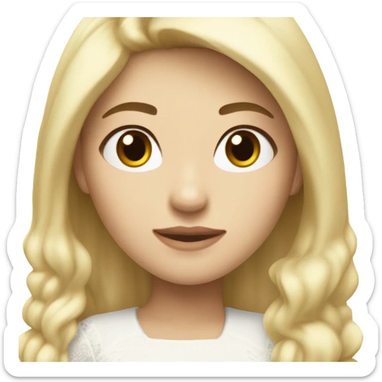 a beautiful blonde half asian girl with fair skin (winter kim lookalike) wearing white dress half body sticker