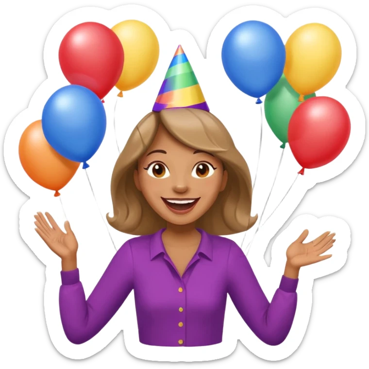 caricatura gorgi gales hembra celebrando feliz con globos y emocion  sticker