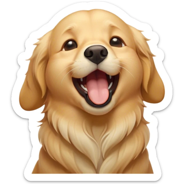 Cinematic Cute Yawning Golden Retriever Portrait Emoji, Head tilted slightly with a dramatic, wide-open yawn, revealing a silky golden coat with a subtle shimmer, floppy ears slightly drooping, round brown eyes barely open in drowsy contentment, Simplified yet irresistibly adorable features, highly detailed, glowing with a soft, cozy glow, high shine, relaxed yet expressive, stylized with a touch of whimsy, bright and endearing, soft glowing outline, capturing the essence of a sleepy yet affectionate companion, so drowsy it feels like it could stretch out of the screen and curl up for a nap! sticker