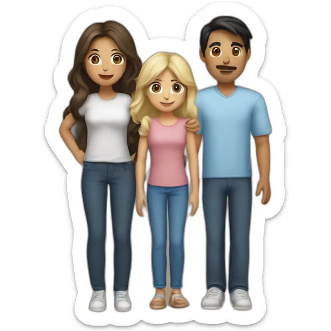 Family 4 people. I (blind girl blue eyes), dad (with black hair), mom (long blond hair) and brother with brown hair hud each other sticker
