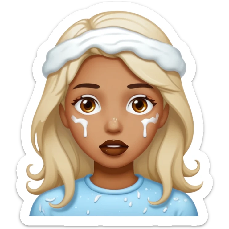 white icing on woman just on the mouth and eye area more splattered not in the hair sticker