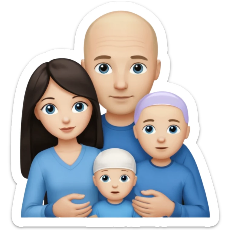 Eigene Familienbild - 3 Personen, Frau dunkle lange Haare,  Mann Glatze und blaue Augen, ein kind von 2 Jahren und blond und dunkle Augen  sticker