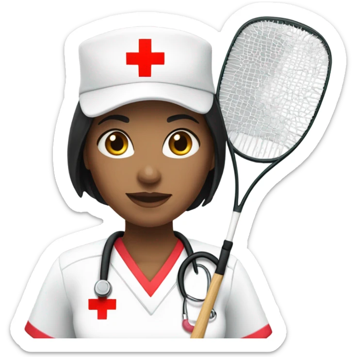 short black hair female nurse with red cross sign hat playing badminton sticker
