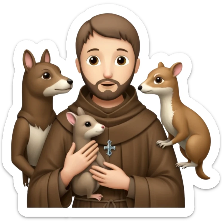 Saint Francis of Assisi cartoon modern type with animal to be used as an AI crfreation in HeyGen.com sticker