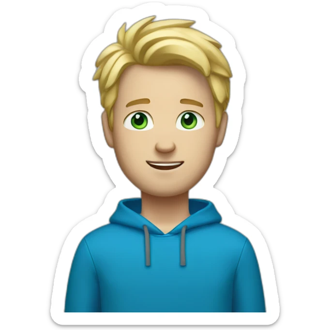 white guy with blue pants and a green hoodie with blonde hair and blue eyes sticker