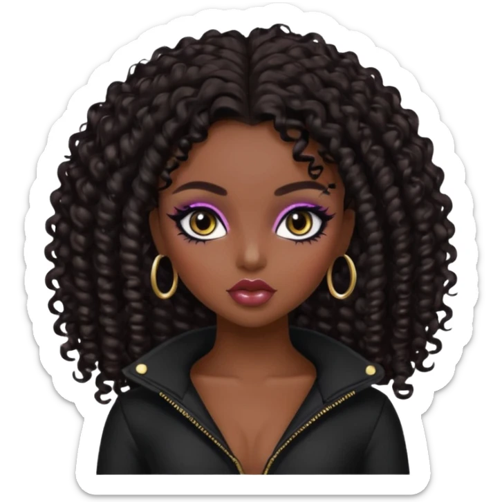 african beauty standard, dark curly hair, pretty makeup, pretty bratz baddie, black eyeliner sticker