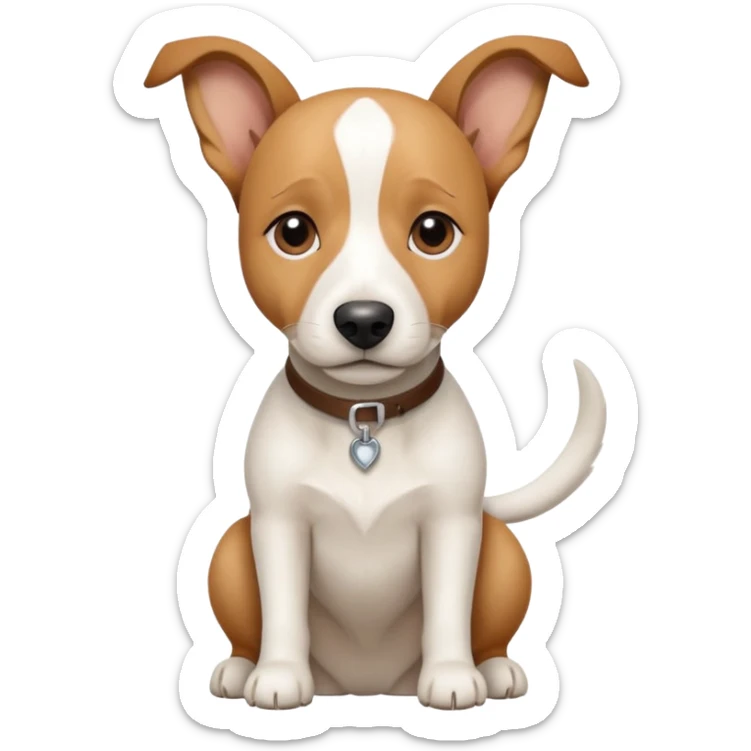 a full body facing front on of a buff white beagle cross jack russell terrier looking dog the size of a kelpie with light brown long ears resting on its face and a light brown patch above one eye and a large snout. the rest of the dog is completely white.  sticker