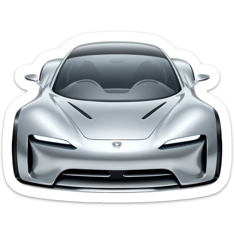 A low-profile futuristic car emoji made of polished silver chrome, wide body stance, smooth aerodynamic shape, glossy metallic surface, soft reflections, luxury swag aesthetic, minimal details, iOS emoji style, centered on clean white background, studio lighting sticker