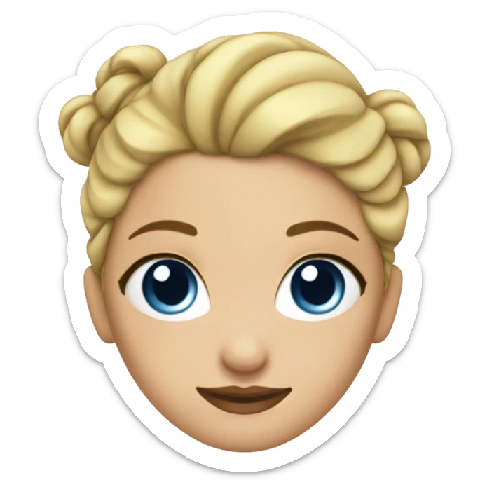 Blonde girl with blue eyes and hair gathered in one bun secured with a hairpin sticker