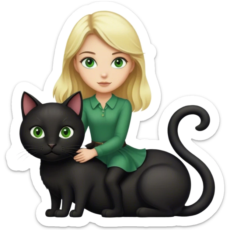 Blonde girl with green eyes who rides a giant black cat  sticker