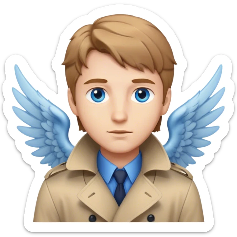 A male angel who has blue eyes and light brown hair, wearin trench coat  sticker