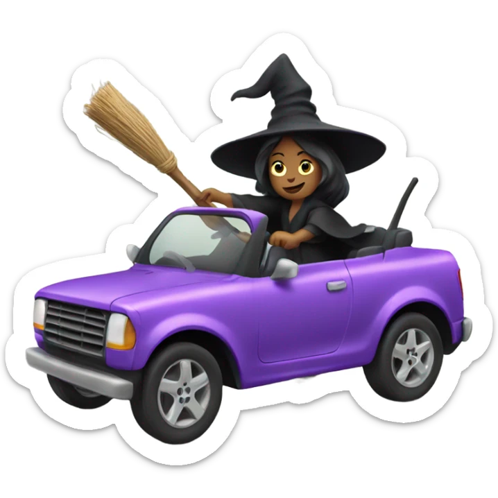 A witch driving a car sticker
