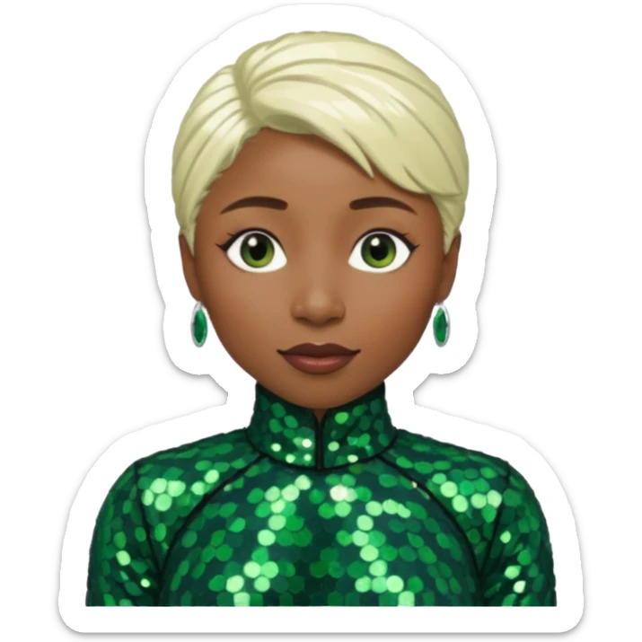 Cynthia Erivo with platinum blonde hair, dark green sequin outfit sticker