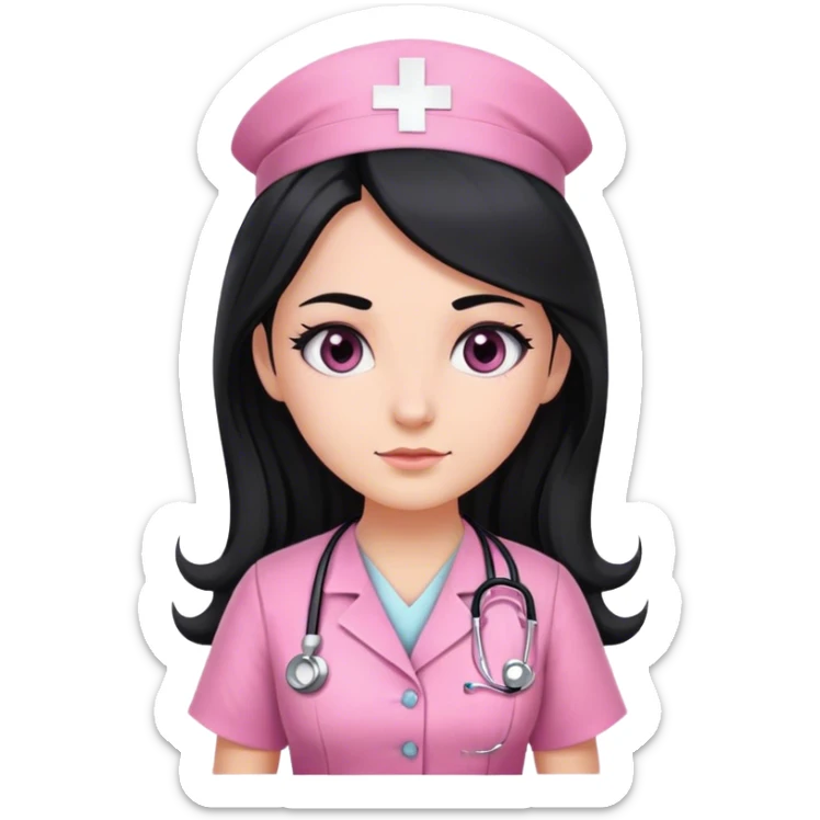 nurse dress pink with black long hair black eye color sticker