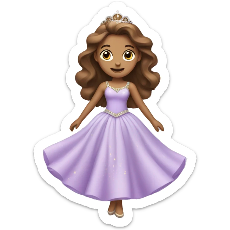 Dancing Princess in lilac dress with tiara with Brown hair sticker