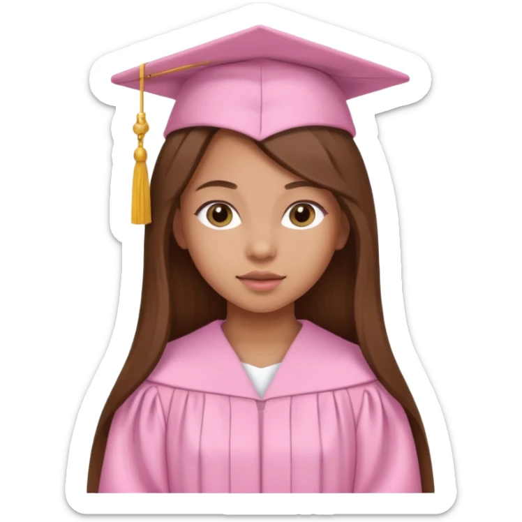 Mixed Girl, long brown hair, wearing baby pink graduation gown sticker