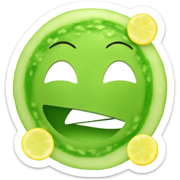 yellow face emoji, with a hydrating facial mask on top, and on the eyes there are slices of cucumber. it is smiling  sticker
