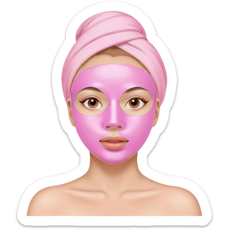 um mulher com rosto plena fazendo skincare com umas mascara facial rosa sticker