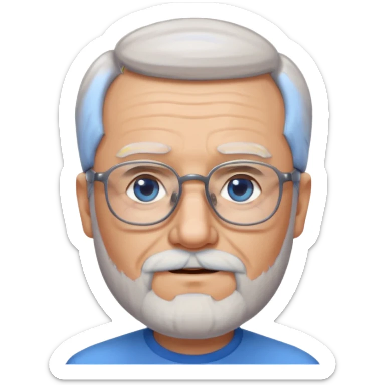 Create me an emoji of an old man. Gray really short size hair. Gray follow-up full beard. Squarer Glasses. Blue eyes. Little smile sticker