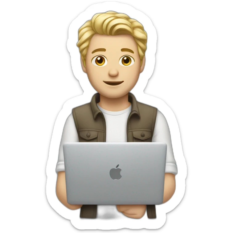 blonde male with macbook, slightly curly hair and medium facial hair and undercut haircut sticker