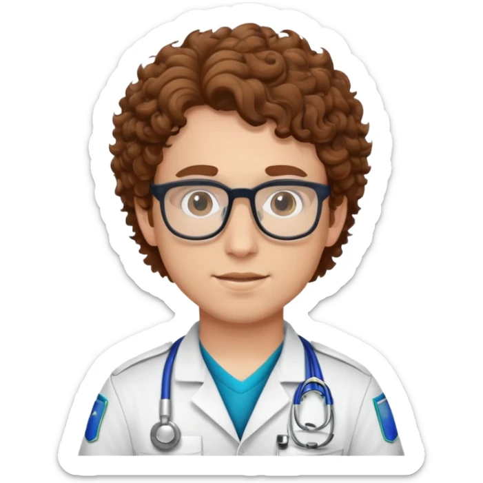 Paramédico hombre joven de piel blanca, cabello castaño en rulado y con lentes  sticker